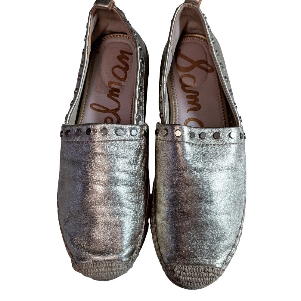 Sam Edelman Koda Gold Metallic Leather Studded Espadrille Flats Size 8M